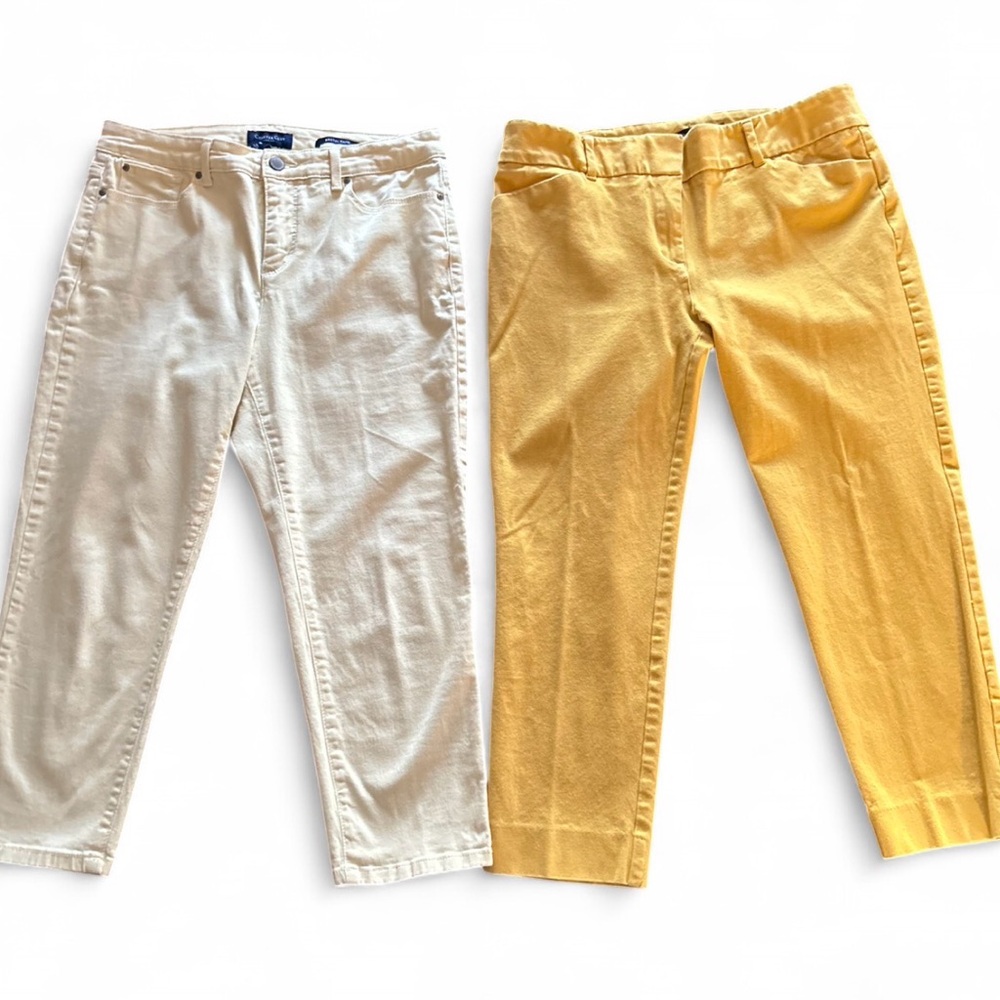 BUNDLE Of 2 Women’s Capri Pants - 10, Yellow & Light Yellow Stretch W/Pockets